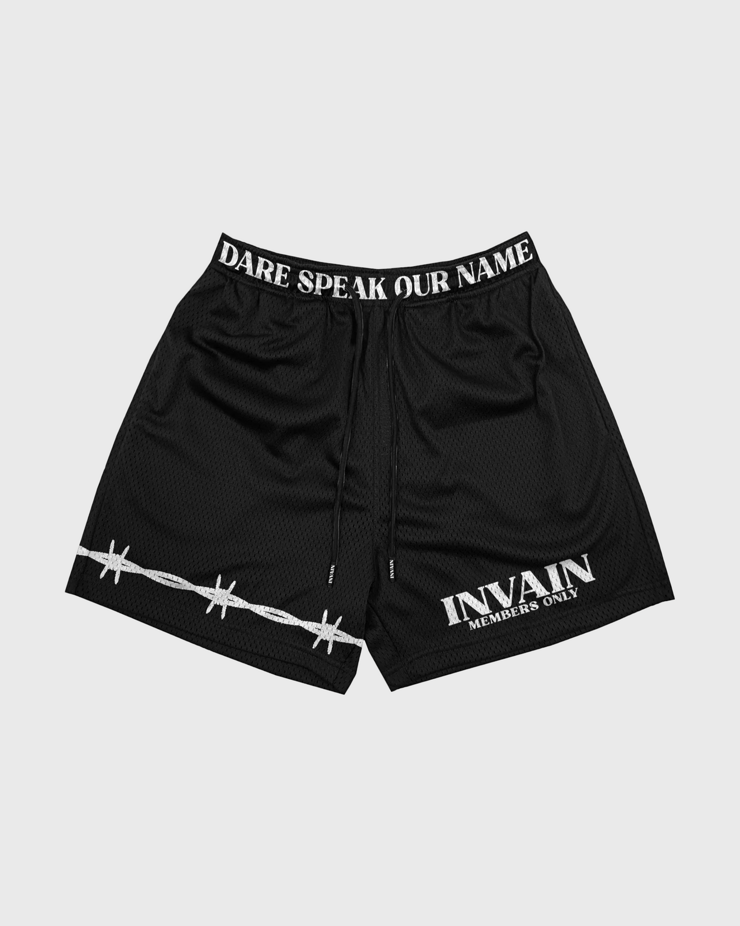 BARBED WIRE BLACK MESH SHORTS