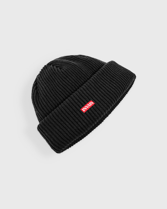 BLACK RIBBED BEANIE