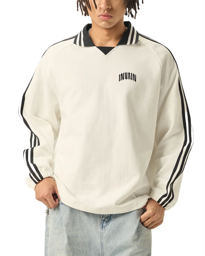 STRIPED POLO SWEATSHIRT - WHITE