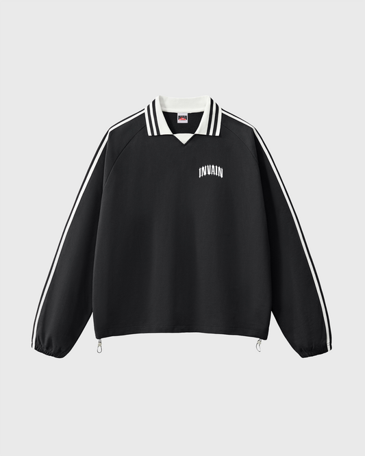 STRIPED POLO SWEATSHIRT - BLACK