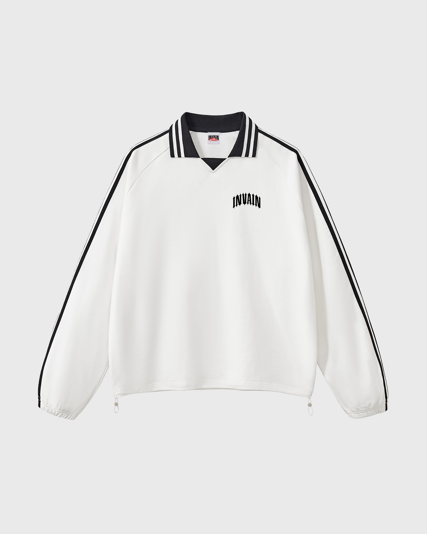 STRIPED POLO SWEATSHIRT - WHITE