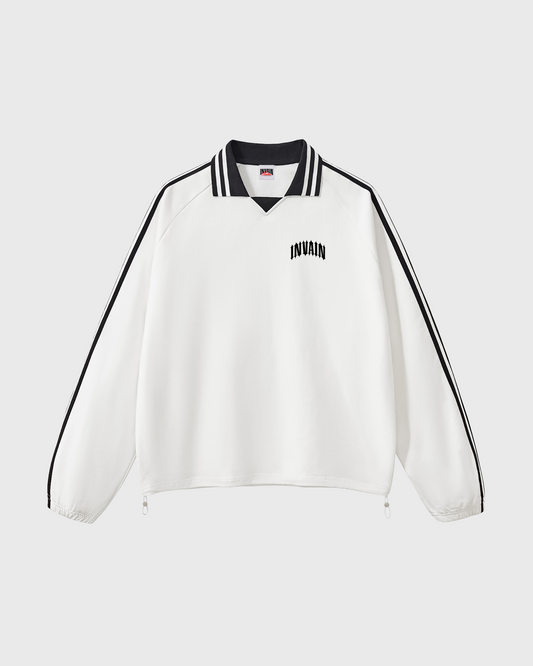 STRIPED POLO SWEATSHIRT - WHITE