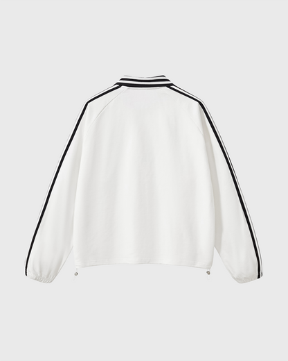 STRIPED POLO SWEATSHIRT - WHITE